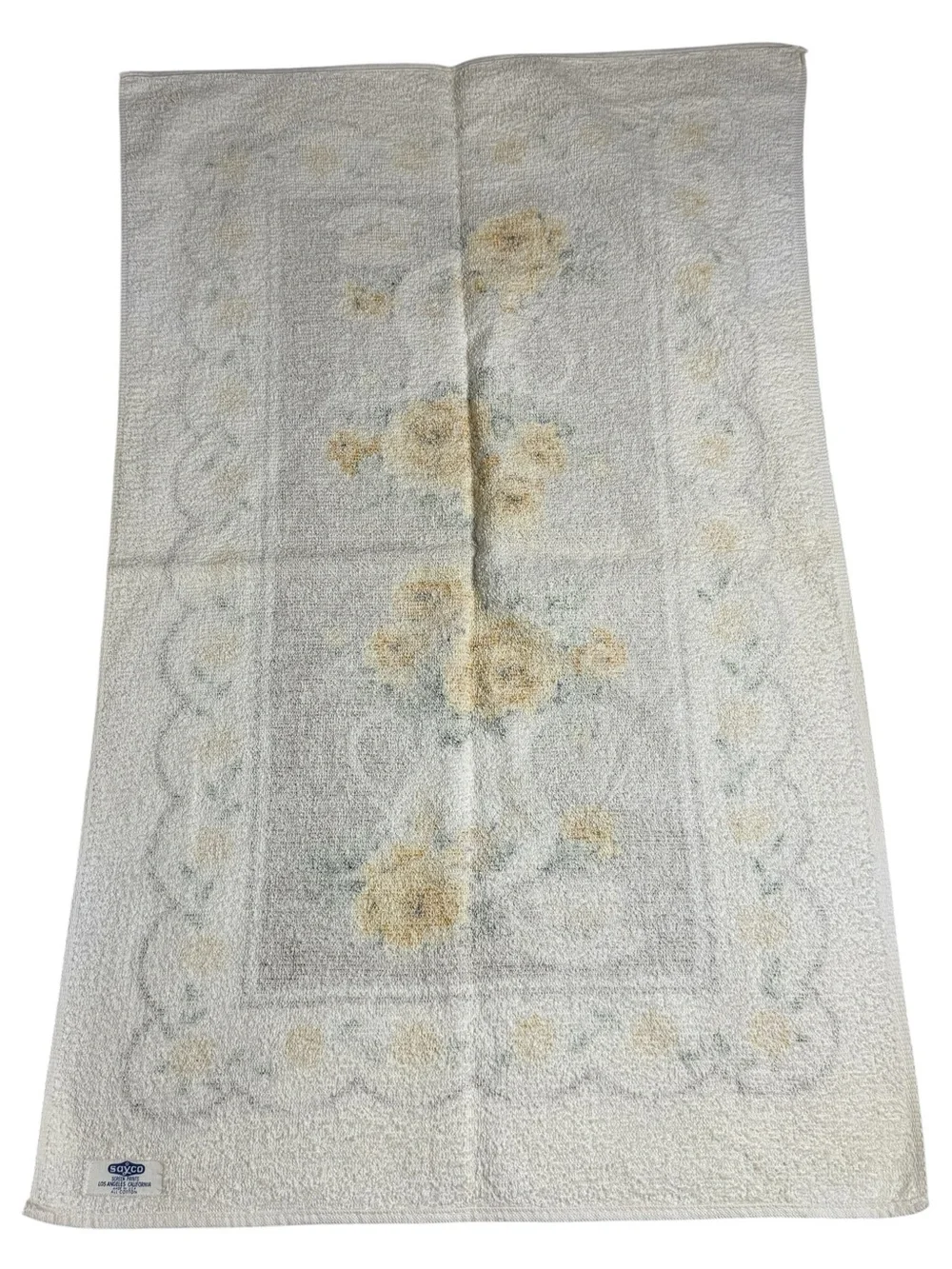 Vintage Sayco Hand Towel Yellow Brown Flowers Print Kitchen Towel Dainty Feminin